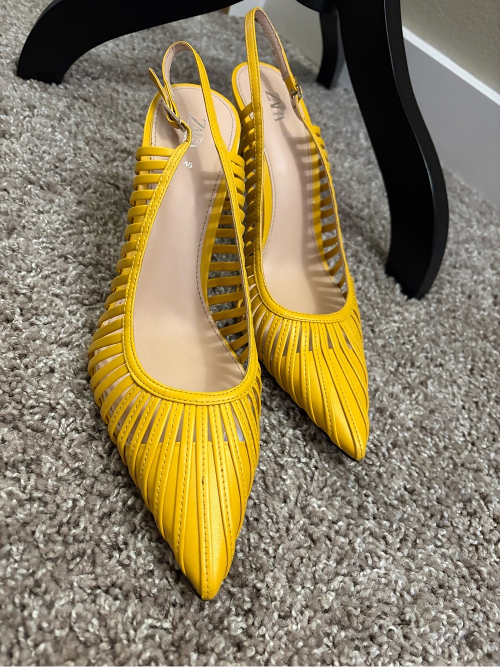 Zara Yellow Pointed Slingback Heels with Cutout Straps